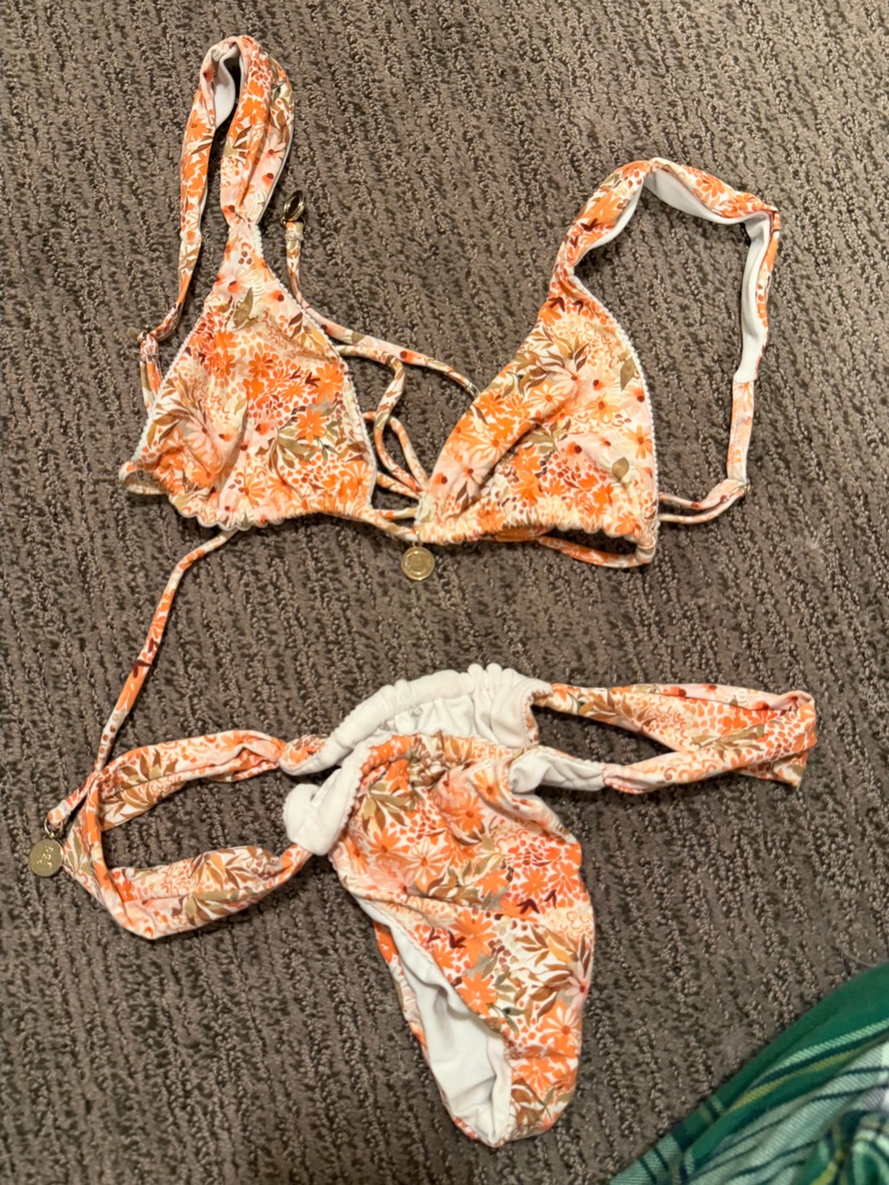 Floral Orange Tie-String Bikini Top and Bottom Set